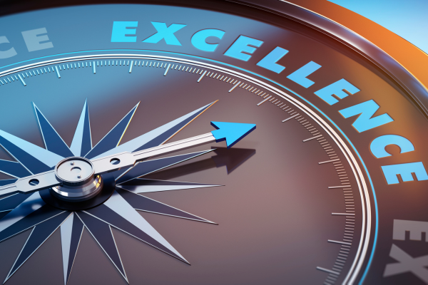 compass with the word 'excellence' for small changes using the 1º shift
